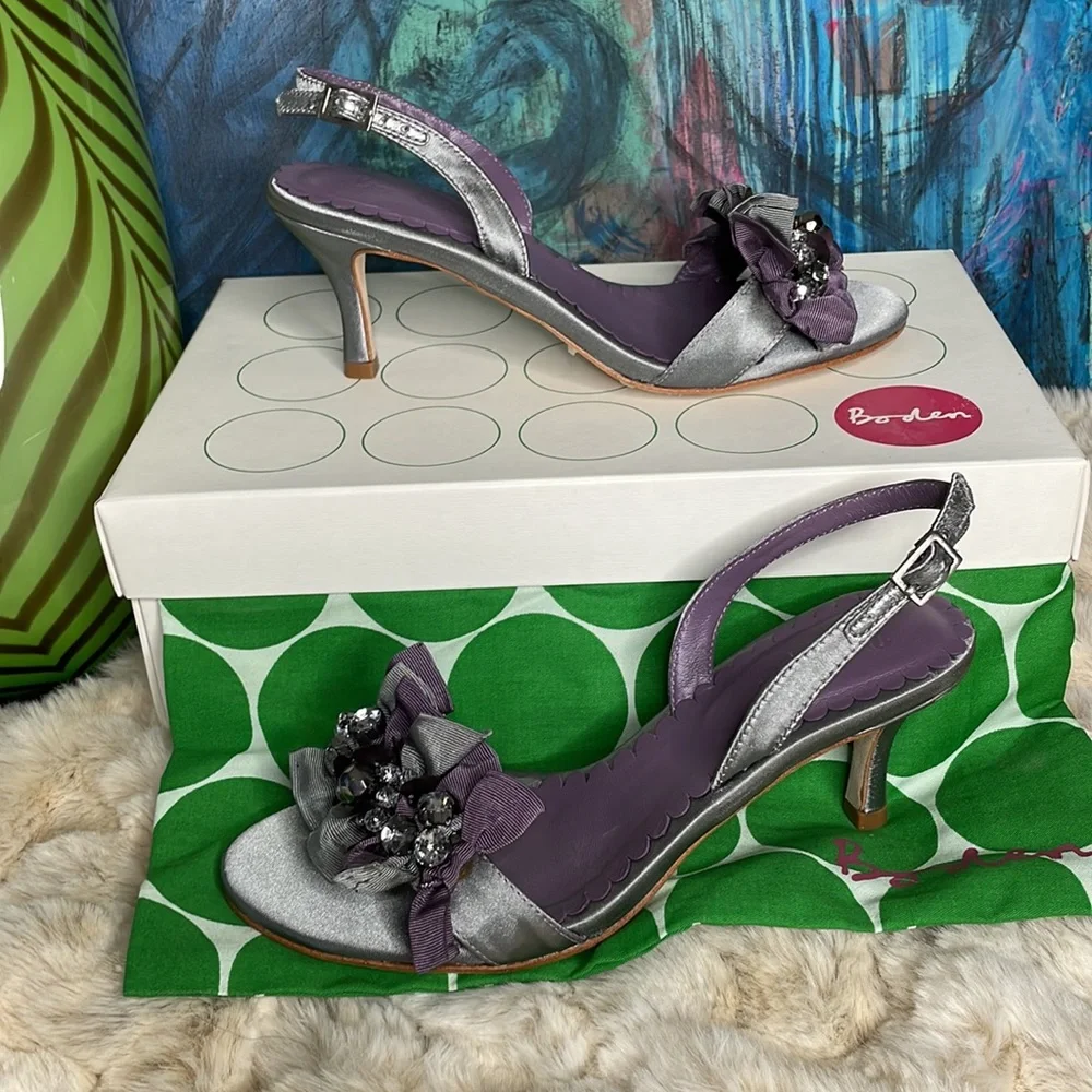 {Boden} 💚 💜 Purple and Grey Embellished Heel with Shoe Bag & Box - Picture 3 of 6